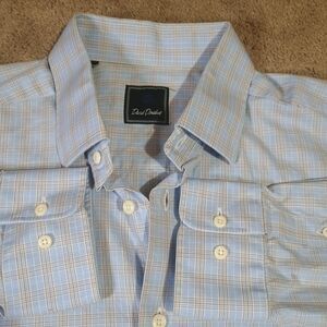 David Donahue Dress Shirt 17 34/35 100% Cotton Blue Window Check Buttonup Shirt
